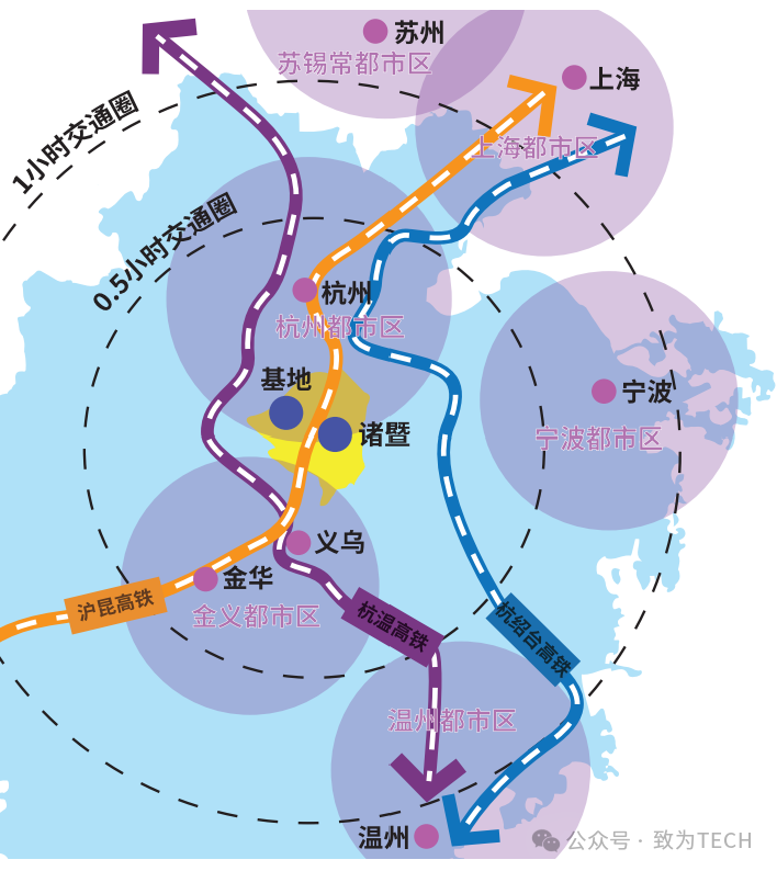 诸暨市与周边城市区位及交通示意图