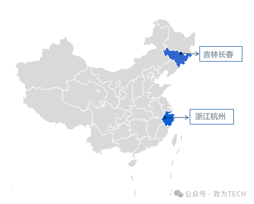 杭州与吉林长春所在地示意图